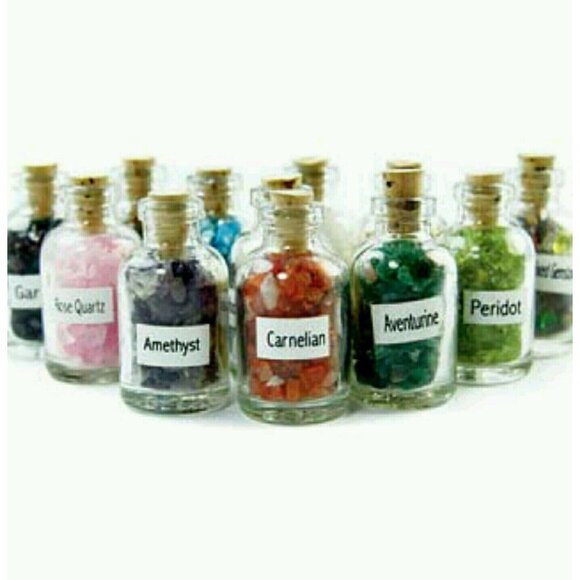 7 Tumbled Assorted Chip Mini Gemstone Bottle Collection Rock Crystal Specimens - Picture 1 of 2
